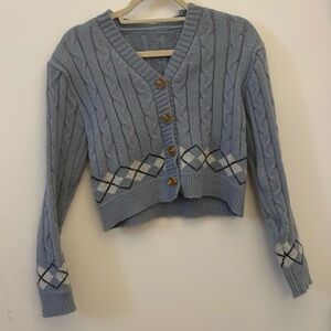 Cropped blue knitted Cardigan